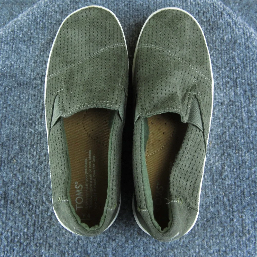 Toms Youth Girls Slip-On Shoes‎ Size 4 Medium Green Fabric Slip On